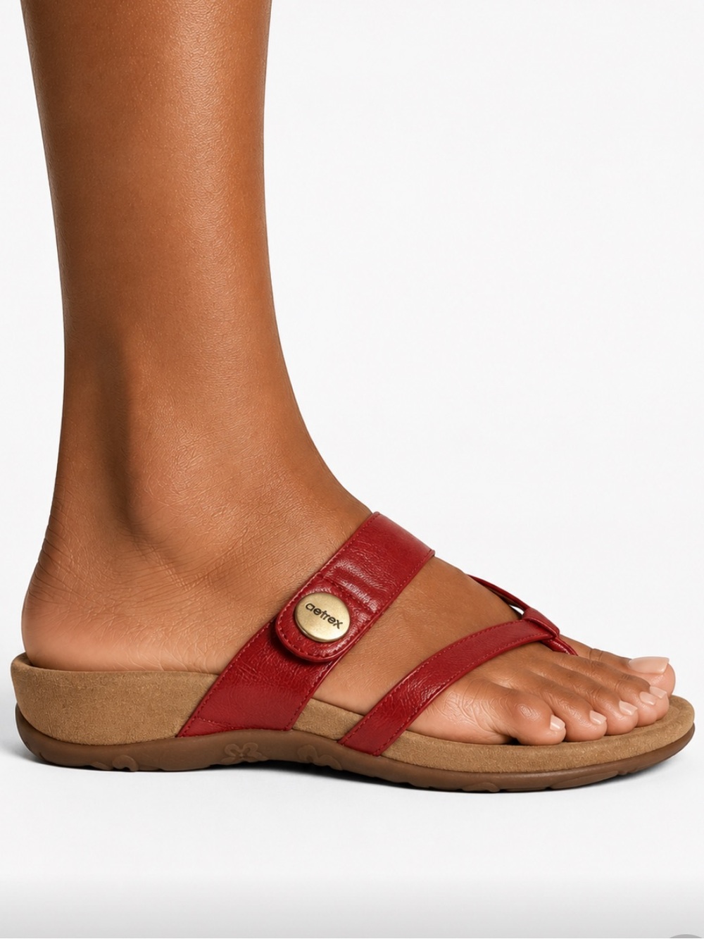AETREX Comfort Red Leather Toe-Loop Women's Sandals Size 7